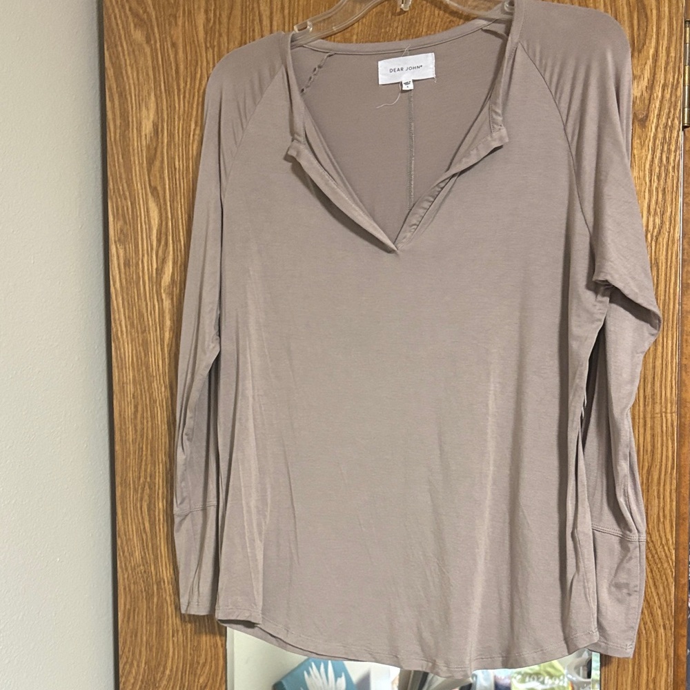 Dear John Taupe V-Neck Long Sleeve Women's Top